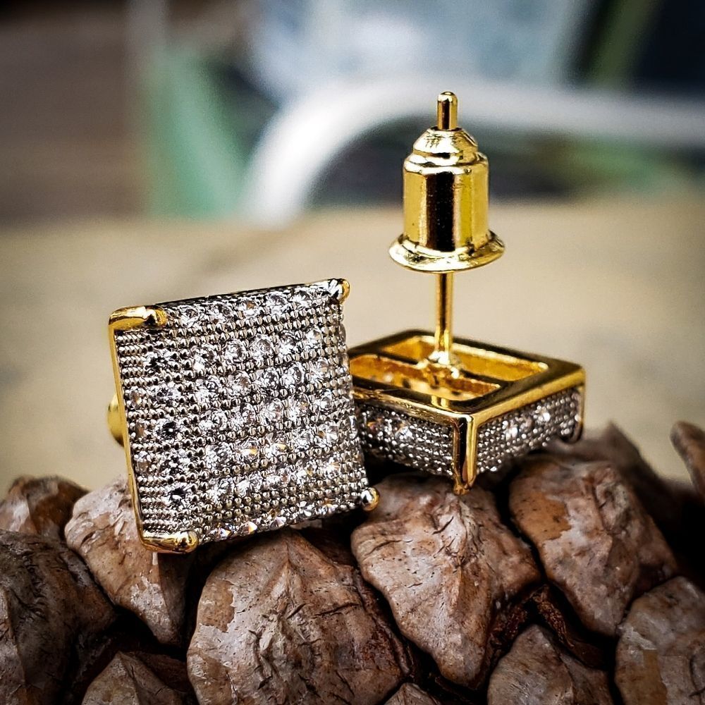 14k Gold Plated Square Cube Earrings